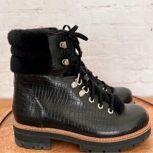 Clarks Black Crocodile-Embossed Lace Up Boots